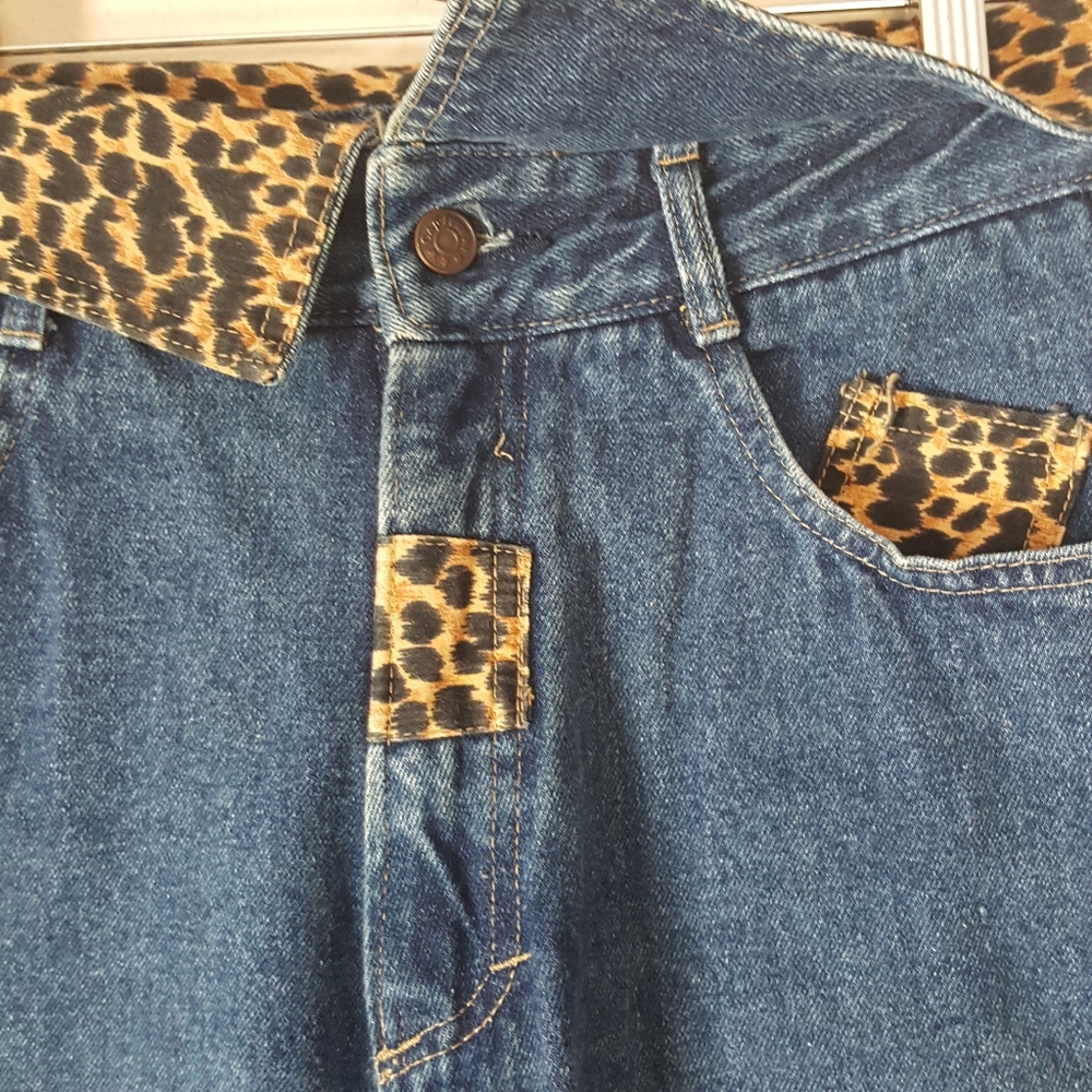 Vintage 1980's Cap Ferrat High Rise Leopard Detail Jeans - Picture 6 of 7